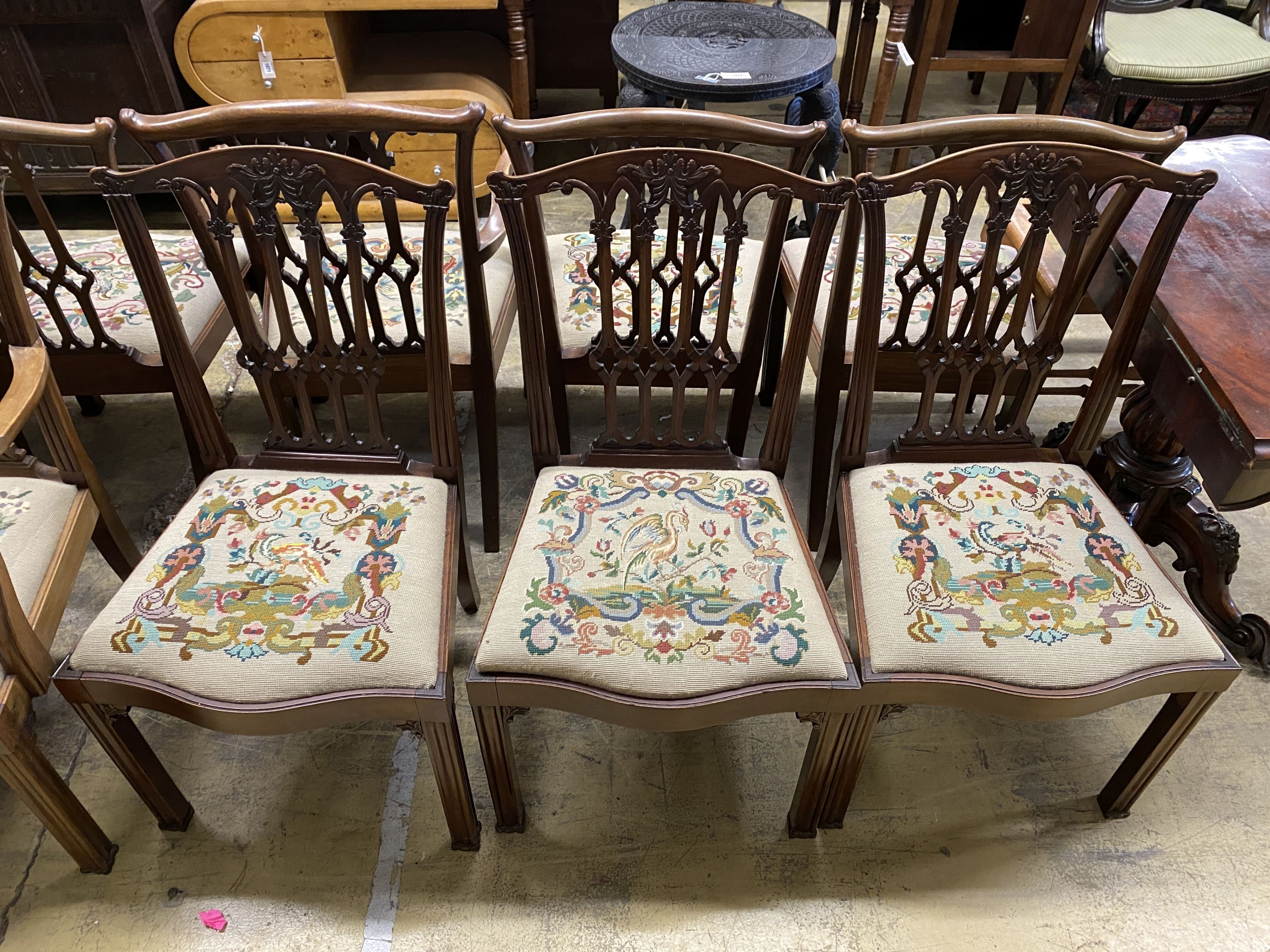 A set of eight Edwardian George III style mahogany dining chairs, two with arms
